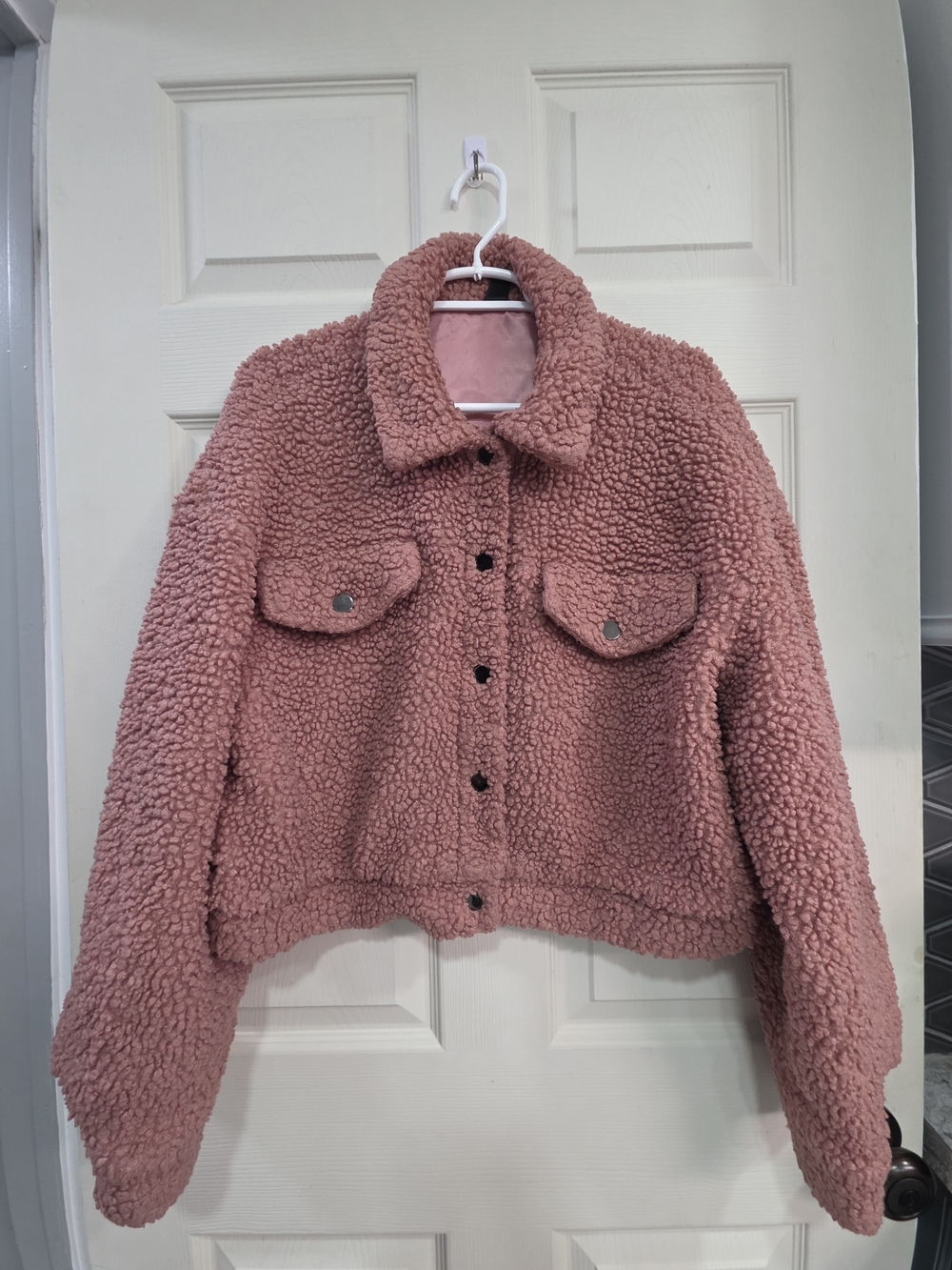 Rose Pink Teddy Sherpa Button-Front Jacket